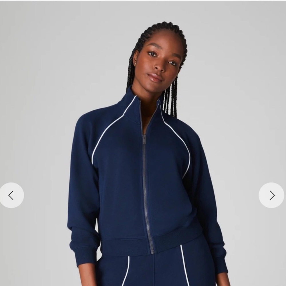 Spanx air essentials pique zip navy track jacket XS!